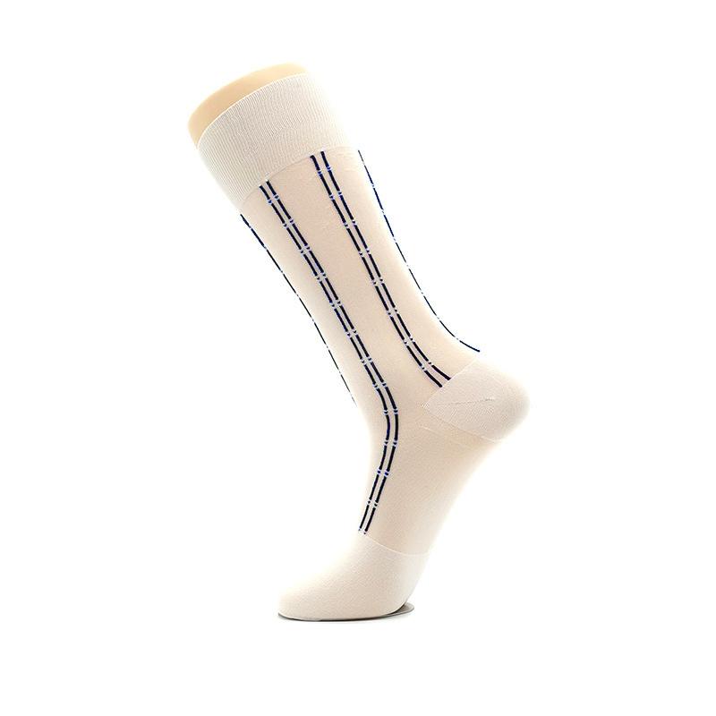 6 Paar Große Herren Seidensocken Hohe Qualität Business Polyamid Dünne Socken Frühling Sommer Lang Vertikal Gestreifte Anzugsocken One Size beige
