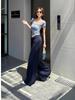 Women's Navy Blue Side Zipper Wide-Leg Low-Waist Yoga Sweatpants, Floor-Length Slim Fit Casual Autumn Pants