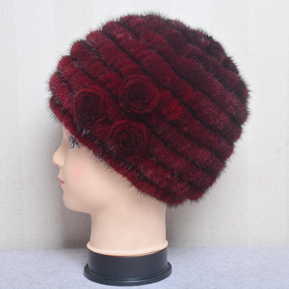 Russian Mink Fur Winter Fur Hat For Women Luxury Women's Real Mink Fur Knit Cap Headgear Winter Warm Brand Beanies Bomber Hat