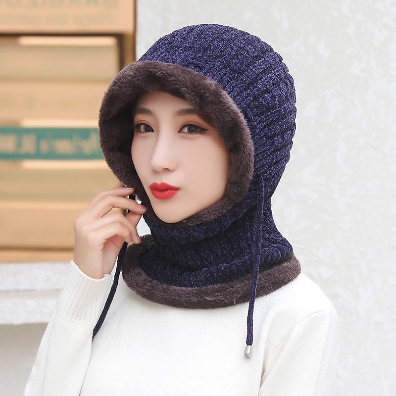 Winter Hat Chenille Cold Proof Ear Protection Women's Outdoor Warm Knitted Hats With Scarf