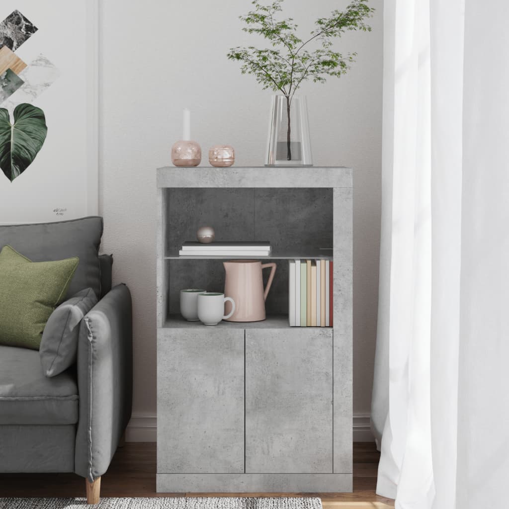 Side Table with LED Lights Concrete Grey Particleboard
