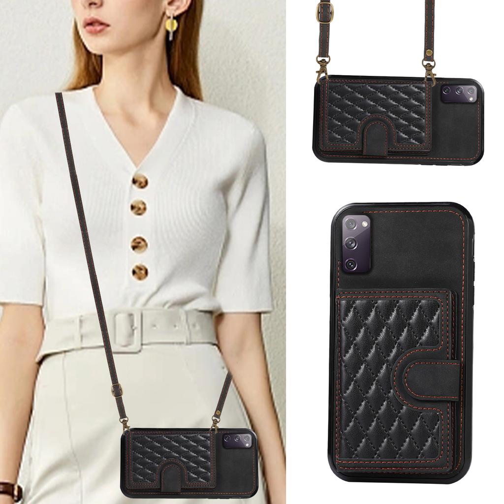 For Samsung Galaxy S20 4G/5G Card Holder Phone Case TPU+PU Leather Kickstand Phone Cover