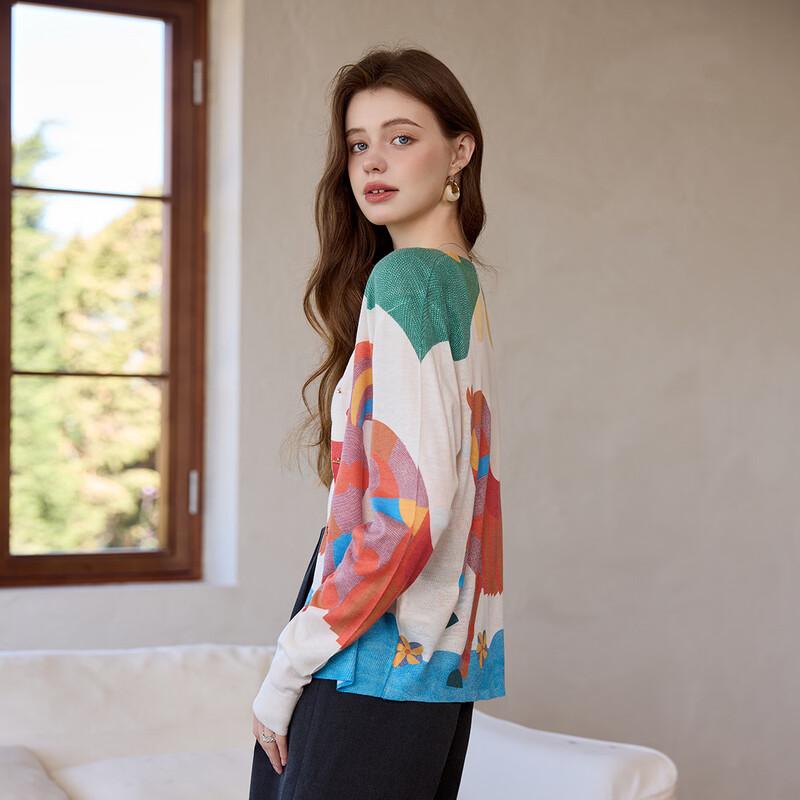 Artistic Horse Print Knit Cardigan