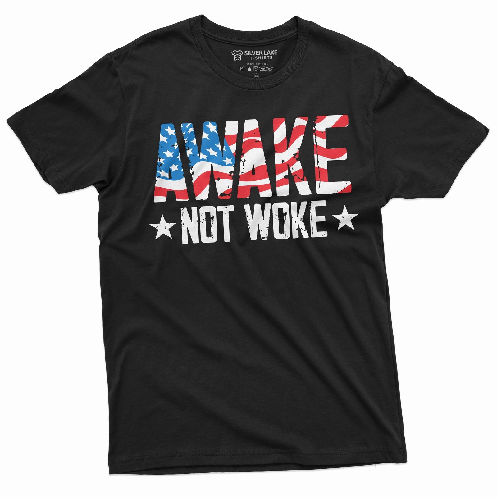 Men s Awake not Woke 100% Cotton T-shirt Mens Tees Top Birthday Gift Graphic Tee Shirt S