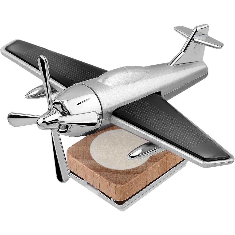 Alloy Solar Airplane Car Diffuser Wooden Base Fragrance Diffuser Energy Rotate Airplane Ornaments for Car Office Home Decor