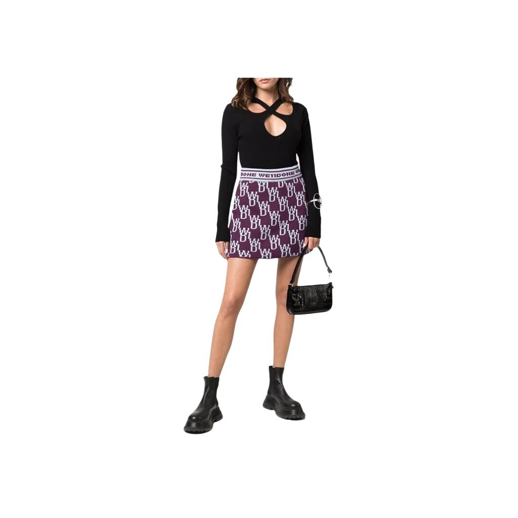 We11done Letter Print Knit Mini A-Line Casual Skirt Women skirts WD-KS3-21-601-W-PP