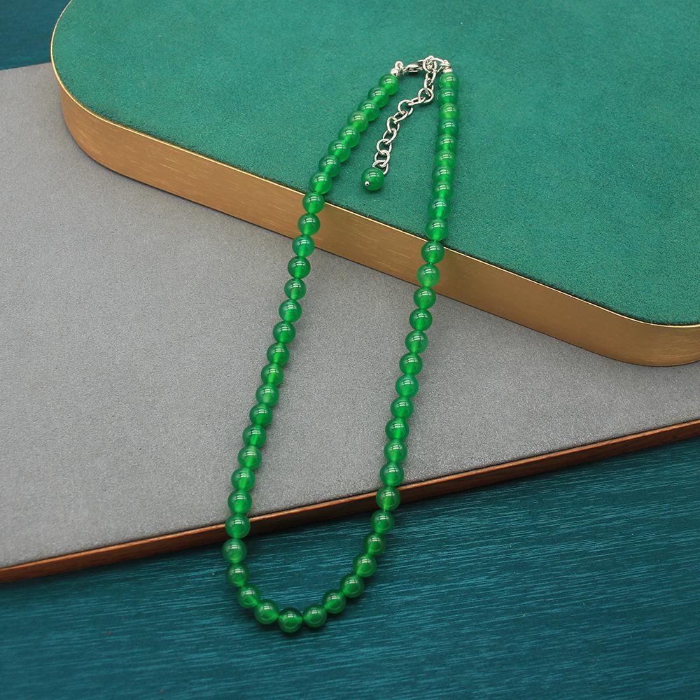 Elegant Green Agate Beaded Necklace & Gourd Ring Set for Women