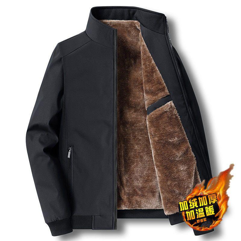 Dad's men's jacket middle-aged and elderly loose autumn and winter velvet warm middle-aged man cotton-padded casual jacket