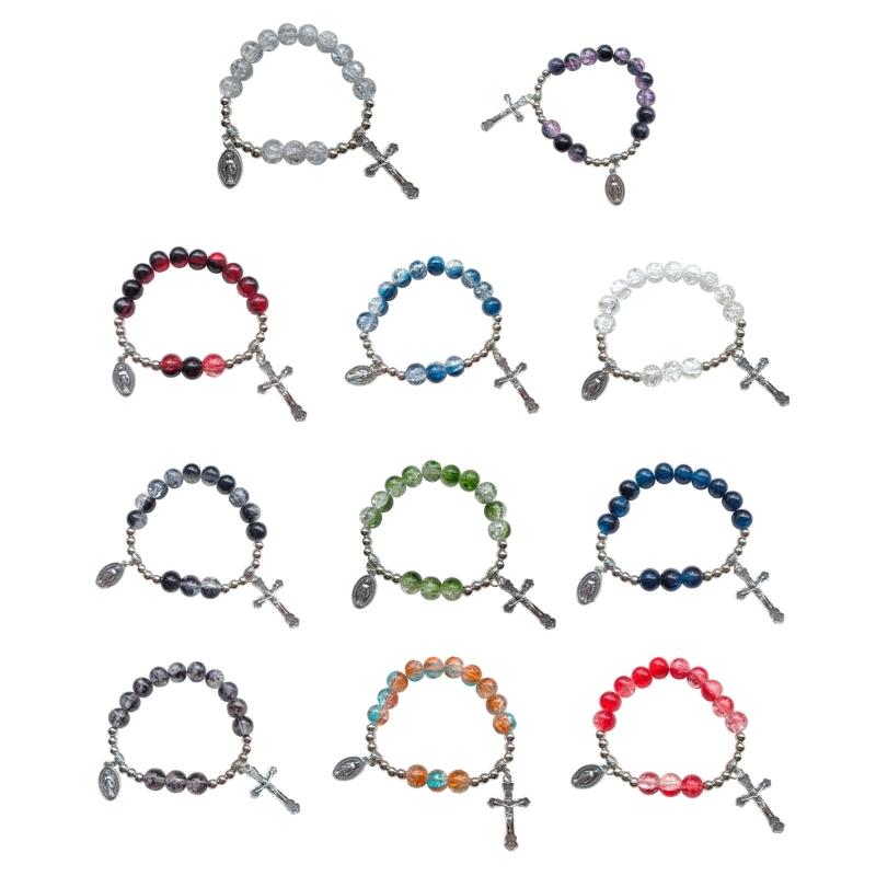 Crystal Religious Jewelry Glass Crystal Beaded Bracelets Religious Jewelry Rosarys Cross Bracelets Elastics Bracelets
