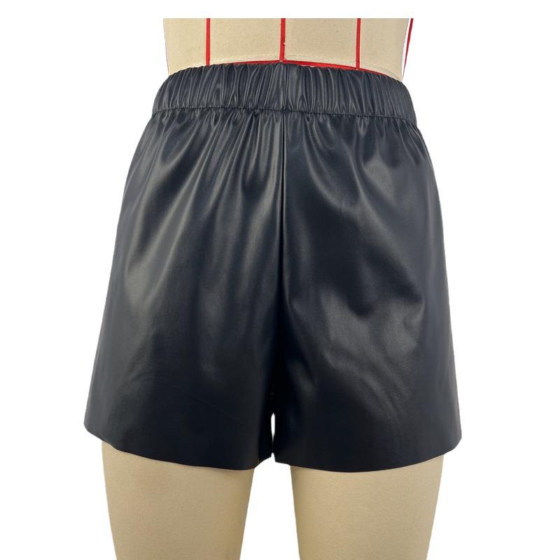 2025 Women's Solid Color PU Leather Waist-Cinching Shorts