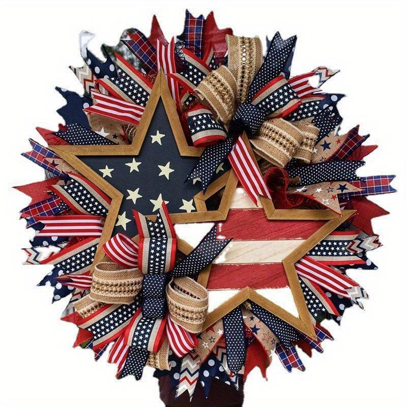 Patriotic Independence Day Wooden Door Wreath for Outdoor Home Decoration
