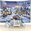 HD-Christmas Snowy Landscape Tapestry with Carriage – Bohemian Winter Wall Hanging for Living Room, Bedroom Holiday Home Decor