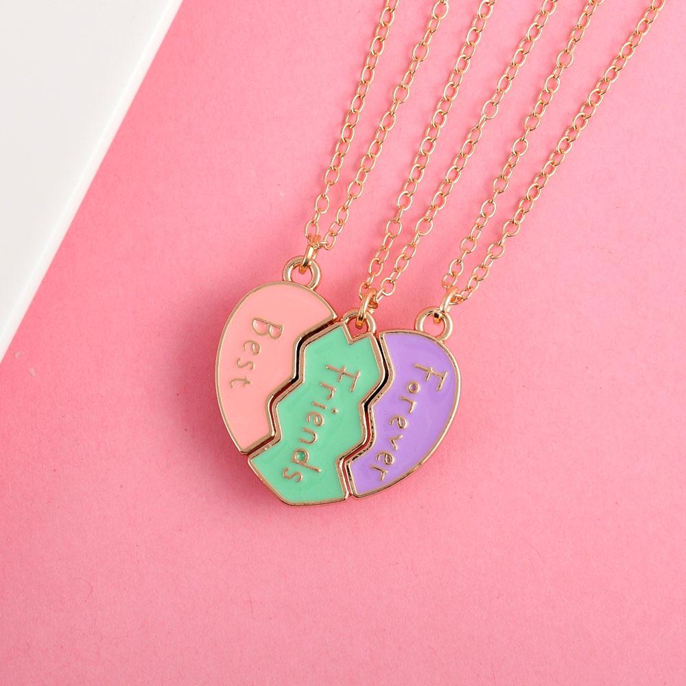 A Girl 3Pcs/set Heart-shaped Stitching Letter Best Friend Necklace BFF Friendship Jewelry Gifts for Girls