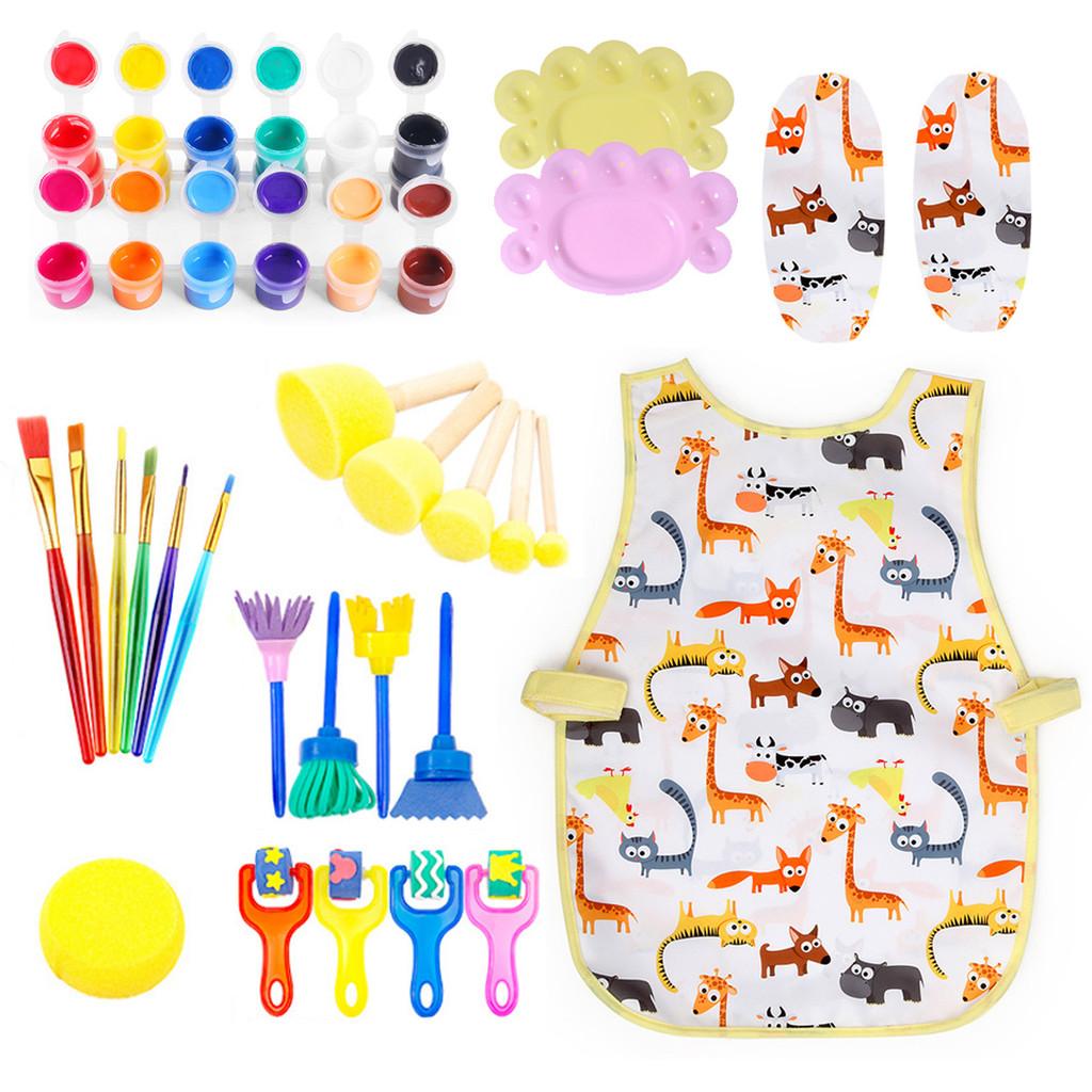 Artistic Painting Diy Set For Kids Featuring Colorful Doodle Apron And Vibrant Watercolors