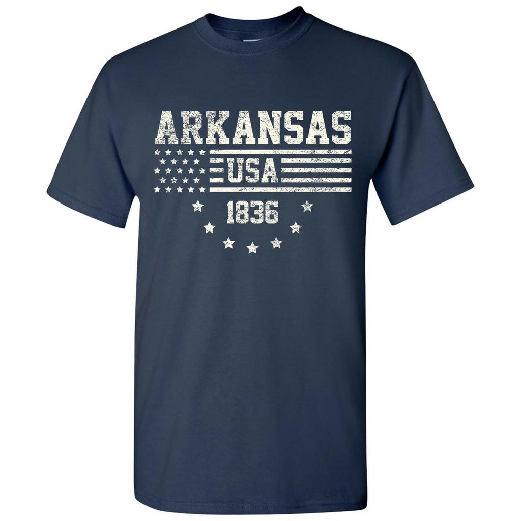 USA Flag Statehood Arkansas 1836 - America Founding State Pride T Shirt - Navy