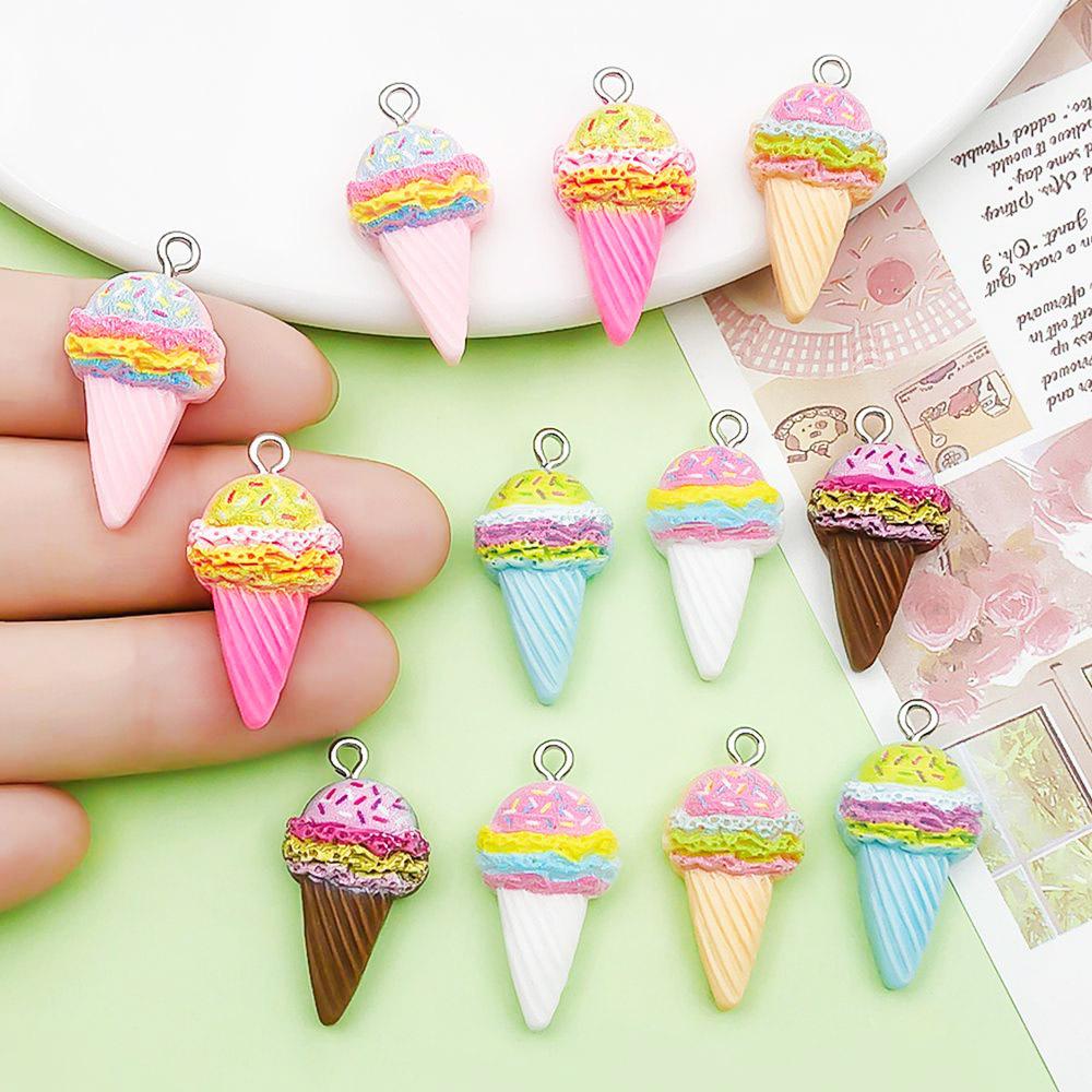 12 Mixed Color Resin Ice Cream Pendant Charms for DIY Jewelry