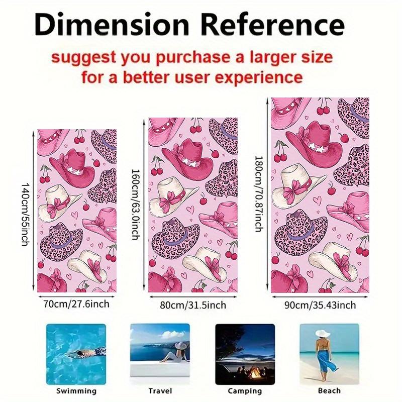 

1pc Cowgirl Hat Pattern Beach Towel Unisex with Pink and White Cowboy Hats and Cherry Design for Swimming Travel Camping W30*H60(CM)