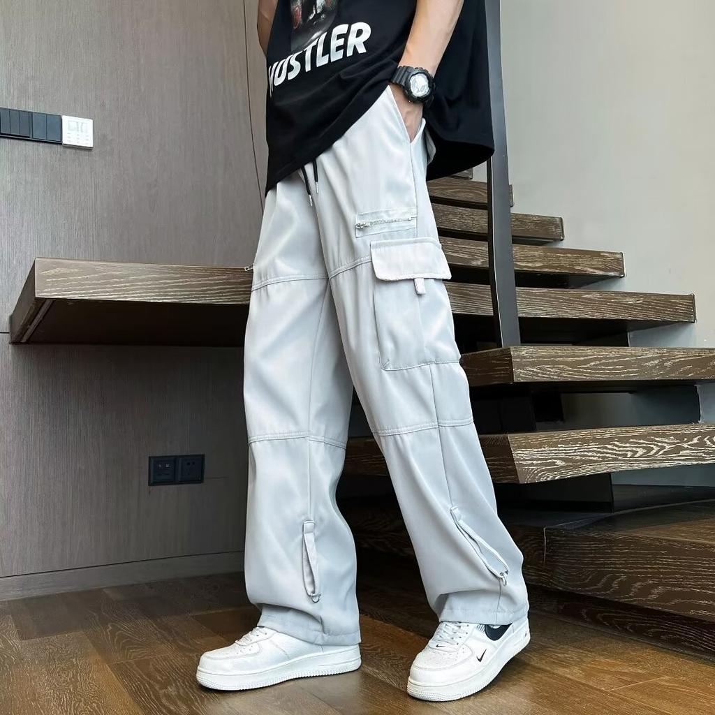 Multi-pocket Work Pants for Men In Autumn Japanese Trendy Straight Loose Casual Pants Niche Zipper Floor Trousers