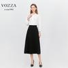 VOZZA Flared Skirt with Elastic Circular Midi Solid Sizes Black Women's Midi-Length Waist, A-Line, Below-the-Knee, High-Waisted, Skirt, Length, Lined,