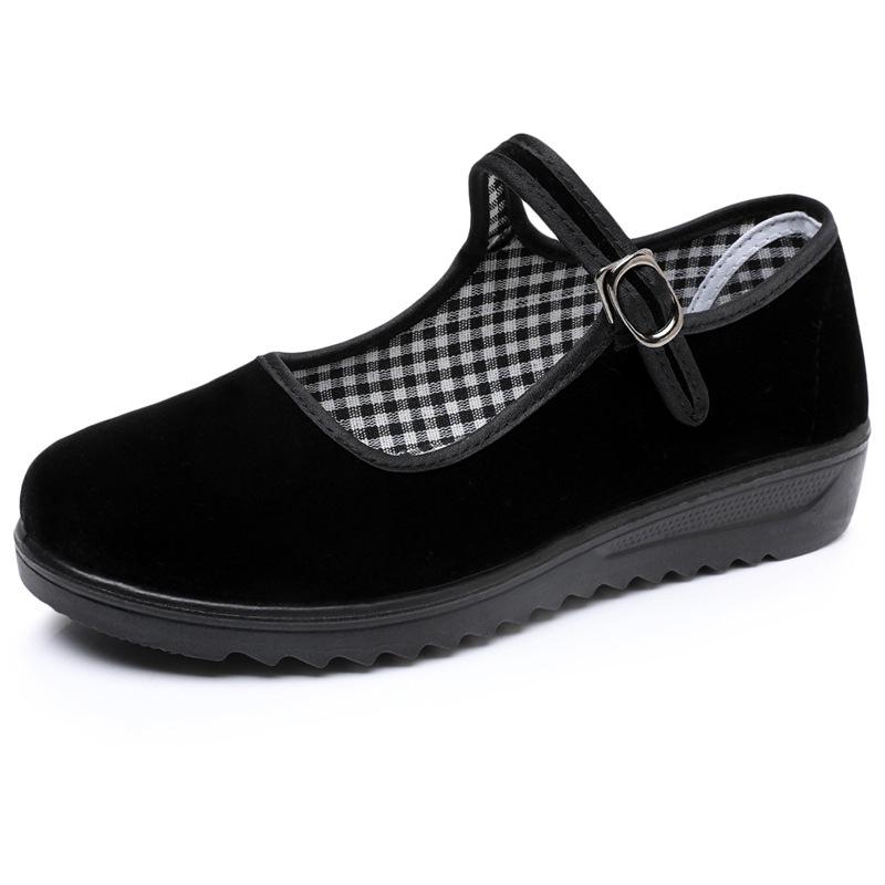 Dámské látkové boty ze staré Pekingu, měkká protiskluzová podrážka, černé pracovní a taneční boty