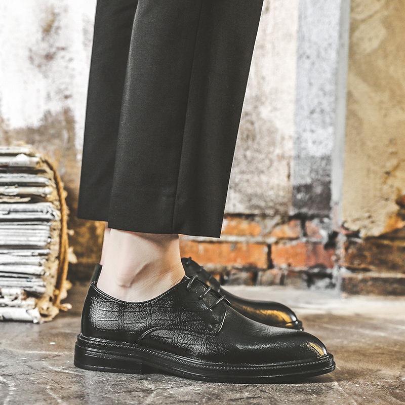 British Style Men'S Shoes Autumn New Business Dress Leather Shoes Breathable Casual Shoes Height Increase Wedding Shoes Men'S 6155-R