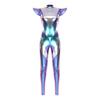 Macacão Alien Metálico Iridescente Feminino Manga Voadora Calças Compridas Unitard Traje Cosplay Espacial