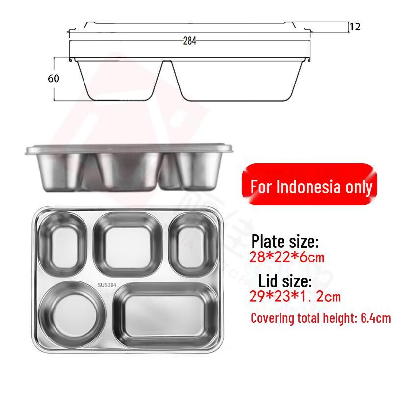 Lijia 304 Stainless Steel 5-Compartment Meal Tray