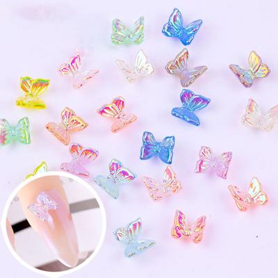 100 Stück Nageldekorationen, realistisch aussehend, lebendige Farbe, exquisite Form, farbecht, breite Anwendung, dekoratives Harz, 3D-Schmetterling