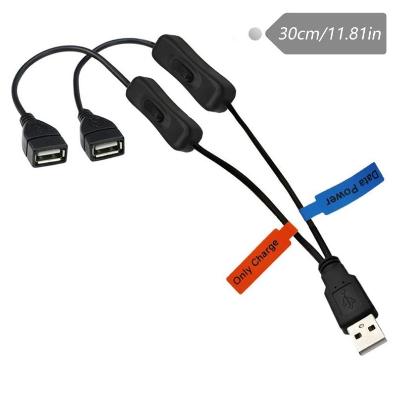 Y Shape USB Splitter Cable With Double Port And Individual Switches Support Charging Data Transfer For Mobile Devices