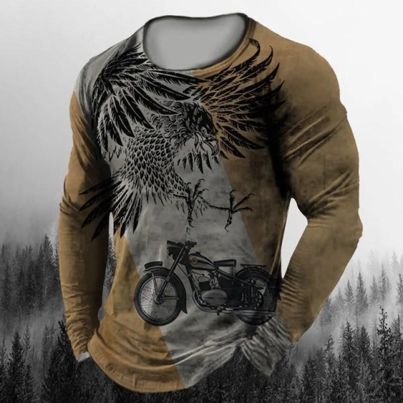 Vintage Men's Long Sleeve T-Shirt Print Tees Animal Eagle Pattern Sweatshirt T-Shirts For Men Clothing Casual Oversized Tops 5xl