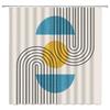 Blue Tone Shower Curtain, Mid Century Modern Lines Round Ribbed Animal Cat Tree Branch Bathroom Decorative Shower Curtains