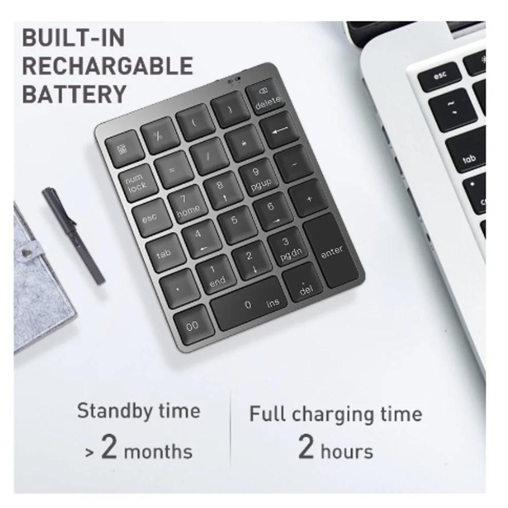 Jomaa Bluetooth-Nummernblock, 28 Tasten, Aluminium, wiederaufladbar, kabelloser Ziffernblock mit USB-HUB-Anschluss, Numpad, Finanzbuchhaltung