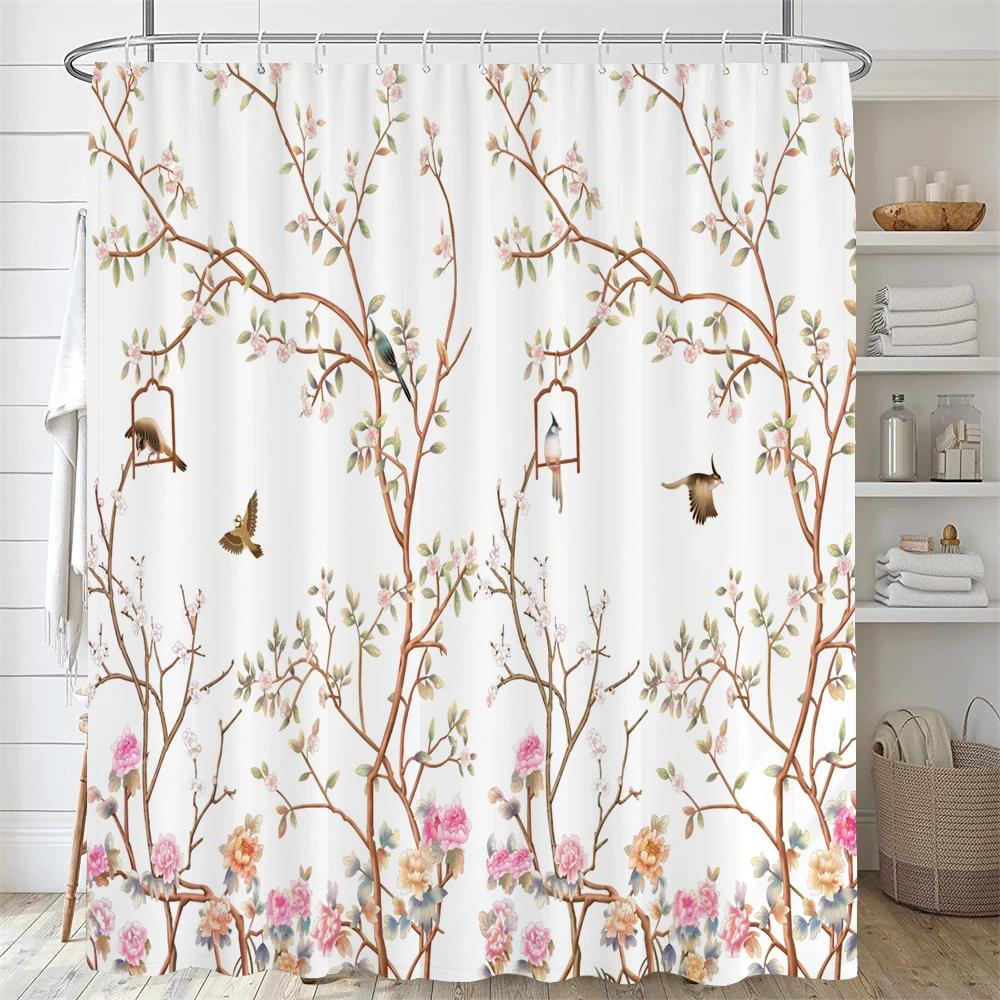 Small Fresh Floral Leaves Flowers Shower Curtain Bathroom Waterproof Polyester Multi-size 3D Print Curtains for Bathroom Shower