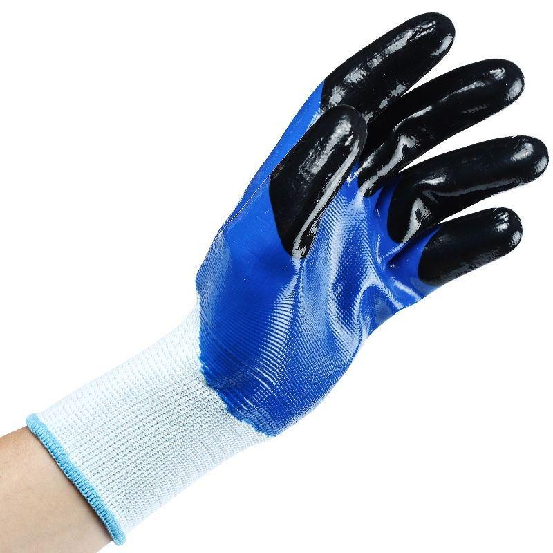 Durable, Wear-Resistant Nitrile Work Gloves: Non-Slip, Waterproof, Oil-Proof, Breathable, and Reinforced for Labor Protection.