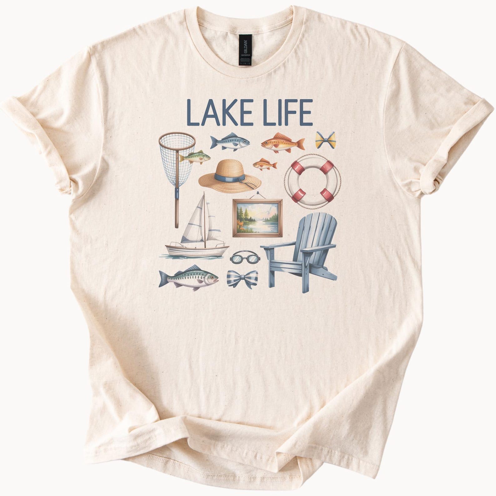Lake Life Graphic Tee Lake Fishing Boating Adirondack Chair Nature Art Summer Outdoors Shirt Water Sports Relaxing Gift 140