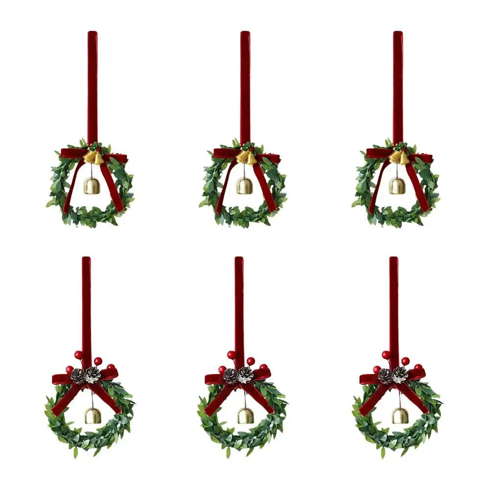 Christmas Bow With Bells Classic Red Green Velvet Bow Bell Pandent Wreaths Hanging Wreath Decoration Decorative Christmas Z4J9