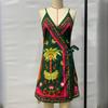 Vestido Sexy de Tirantes sin Mangas con Estampado Tropical de Verano para Mujer Vestidos Casuales Elegantes con Cordones de Cintura Alta Moda Mujer Vintage Ajustado Vestido Corto 25912