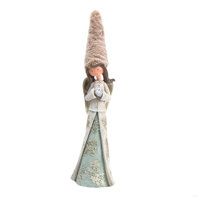 62KD Girl Statue with Plush Long Hat Outdoor Garden Sculpture Home Bedroom Decors Praying Girl Resins Figurine Religious Gift