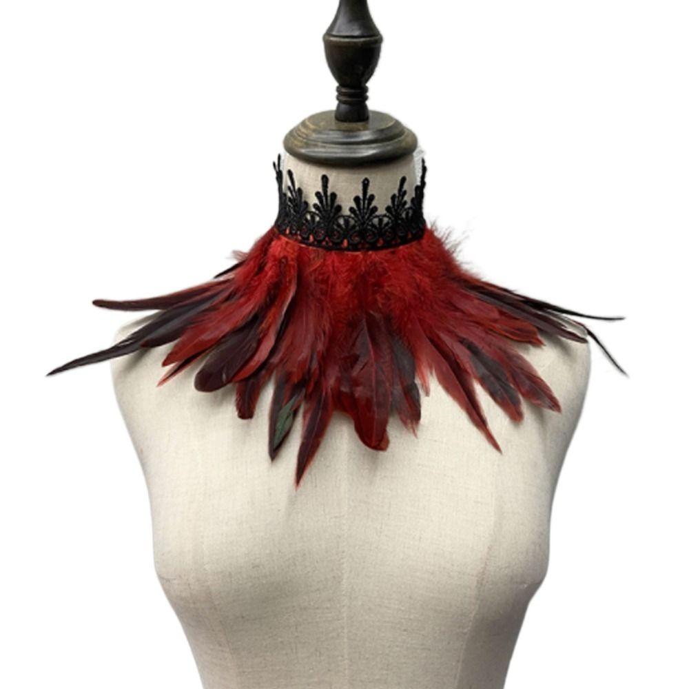 Natural Luxury Punk Cosplay Props Party Costume Necklace Feather Choker Neck Wrap Lace Collar