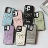 Bow Shaped Rhinestone Mirror Leather Phone Case for IPhone 16, Promax High-end 15, Niche for Apple 17