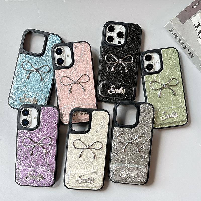 Bow Shaped Rhinestone Mirror Leather Phone Case for IPhone 16, Promax High-end 15, Niche for Apple 17