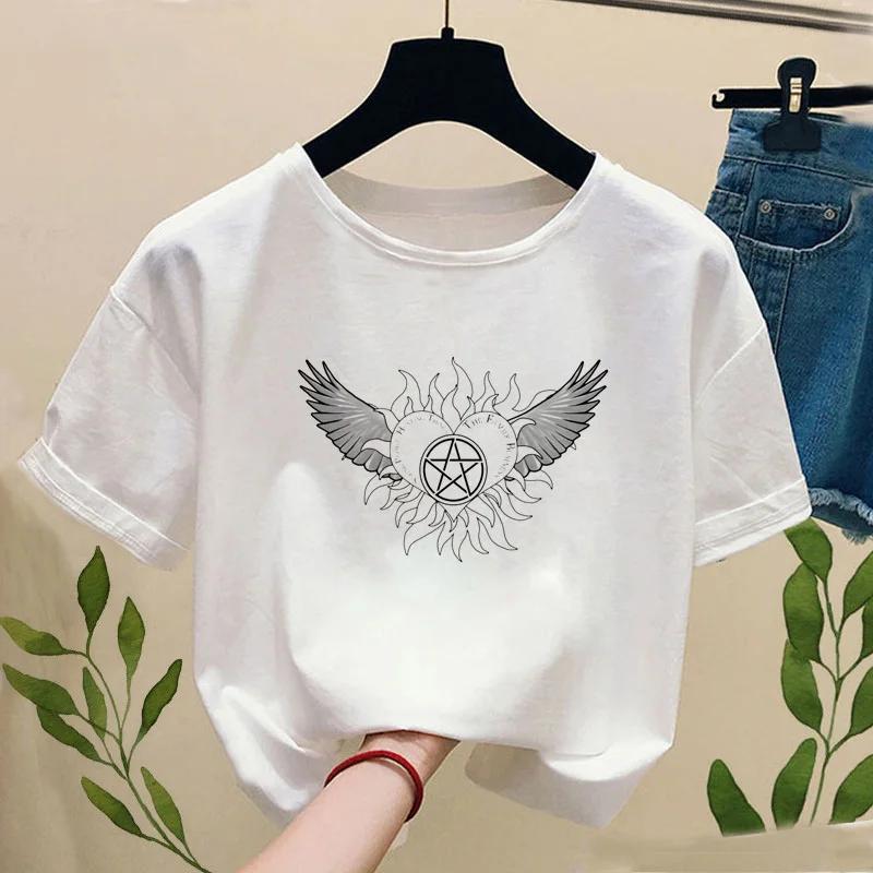 Women Supernatural Winchester Bros Print Tshirt Summer Fashion Cute Anime Ullzang Short Sleeved Tshirt GirlDrop Ship