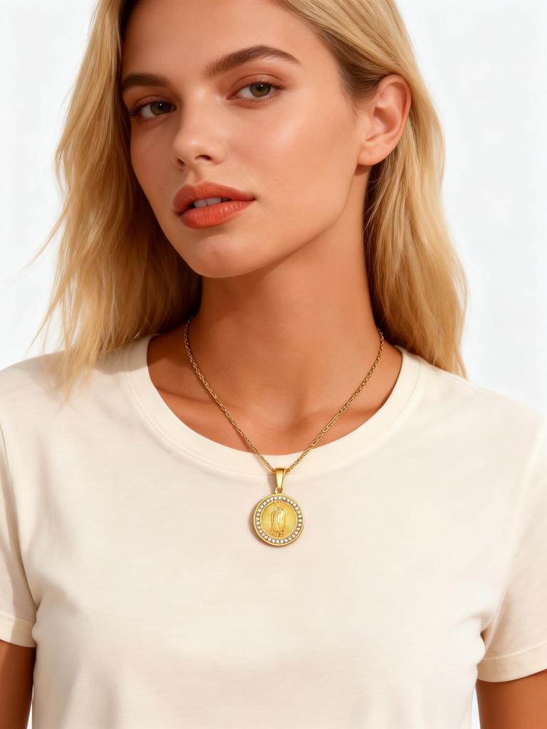 Dainty Zircon Rosary Virgin Necklace for Women Stainless Steel Round Pendant Necklaces Mary Prayer Jewelry Gift