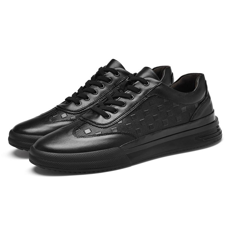 Men s Round-toe Cowhide Lace-up Casual White Sneakers - Breathable and Trendy Youth Shoes 40