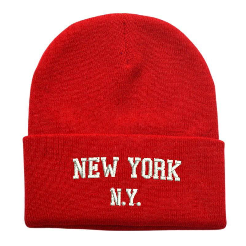 NewYork embroidered flower knit hat versatile beanie wool hat outdoor cycling pullover hat