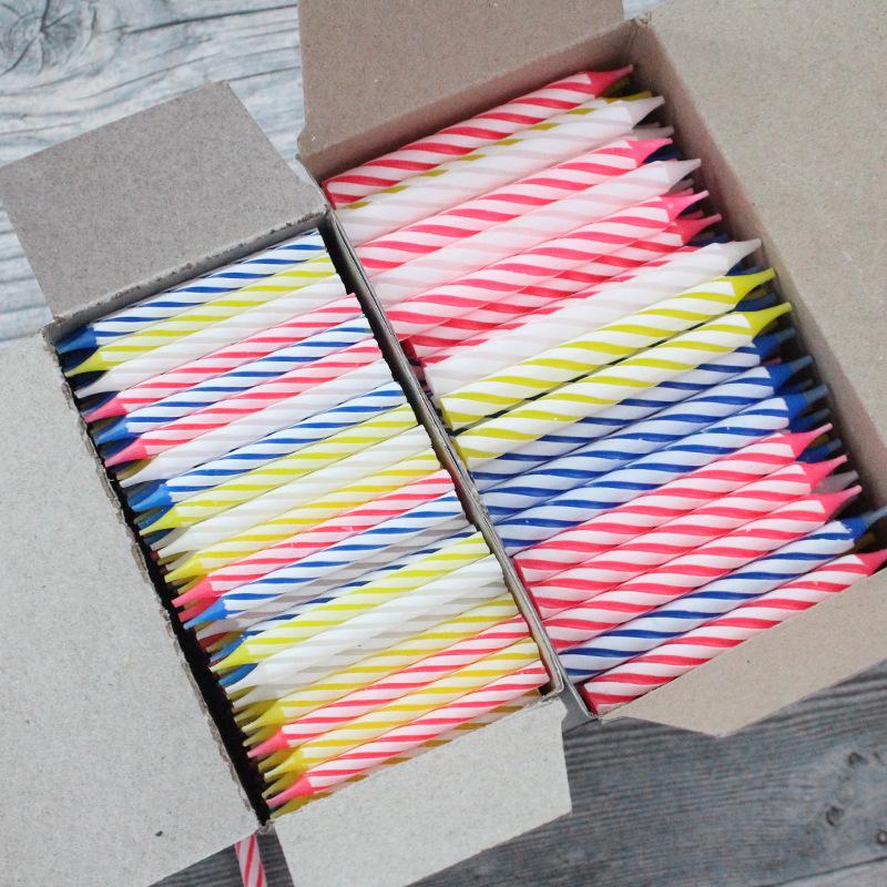 Colorful Threaded Small Candles 288 Paper Box Mixed Color Stripes Party Decoration Cake Candle Bottomless Holder