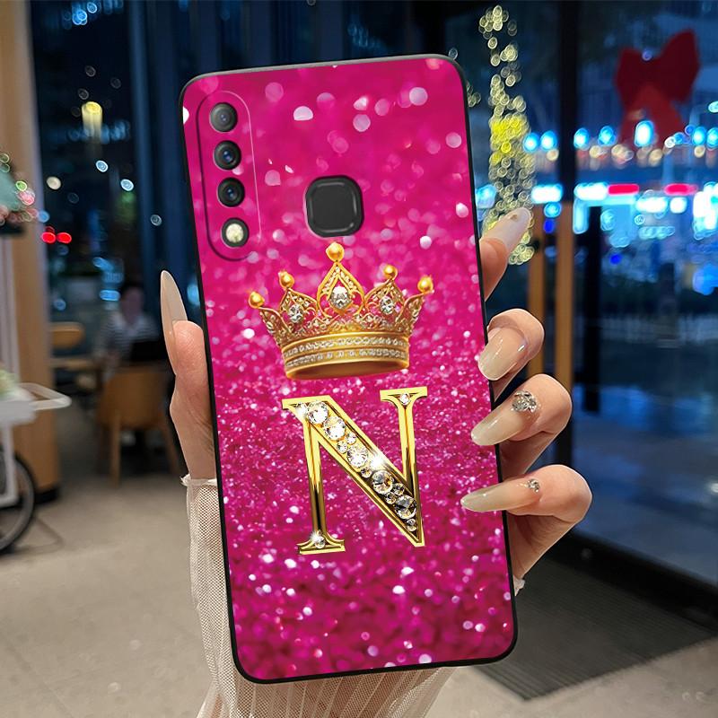 Beautiful A To Z Letter Crown Casing For Infinix S4 Smart3 Plus X626 X267 Case Black Soft Silicone Shockproof Shell