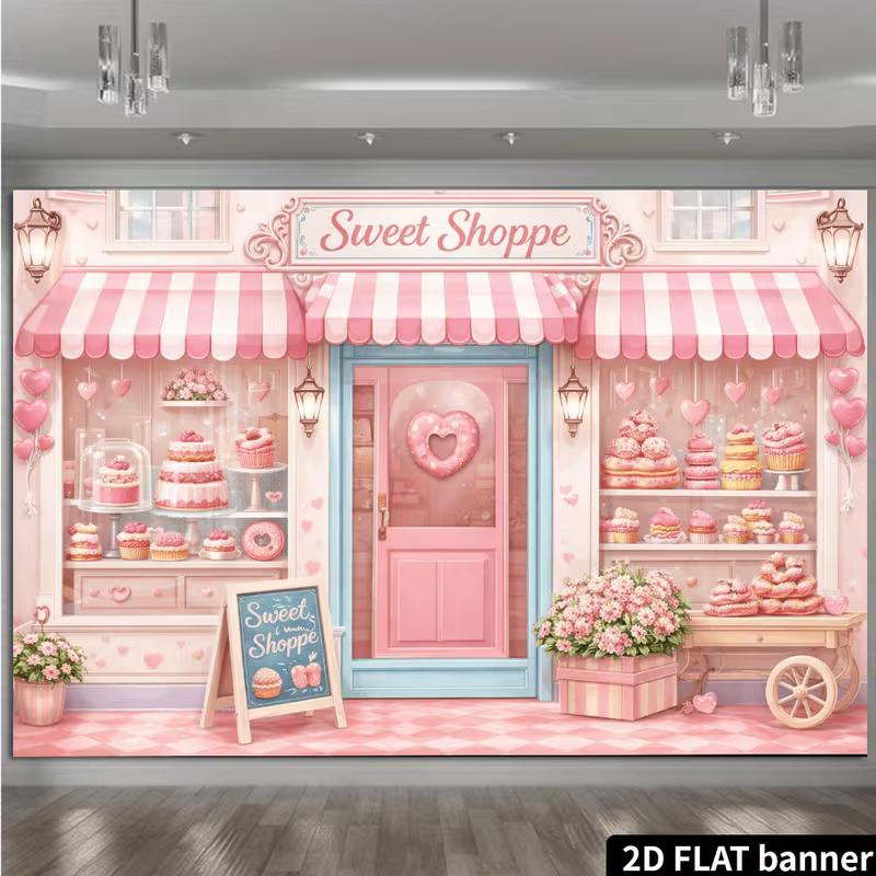 

2D Sweet Shoppe Backdrop Pink Candy Shop Photography Background 47.2x31.5inch/120*80cm