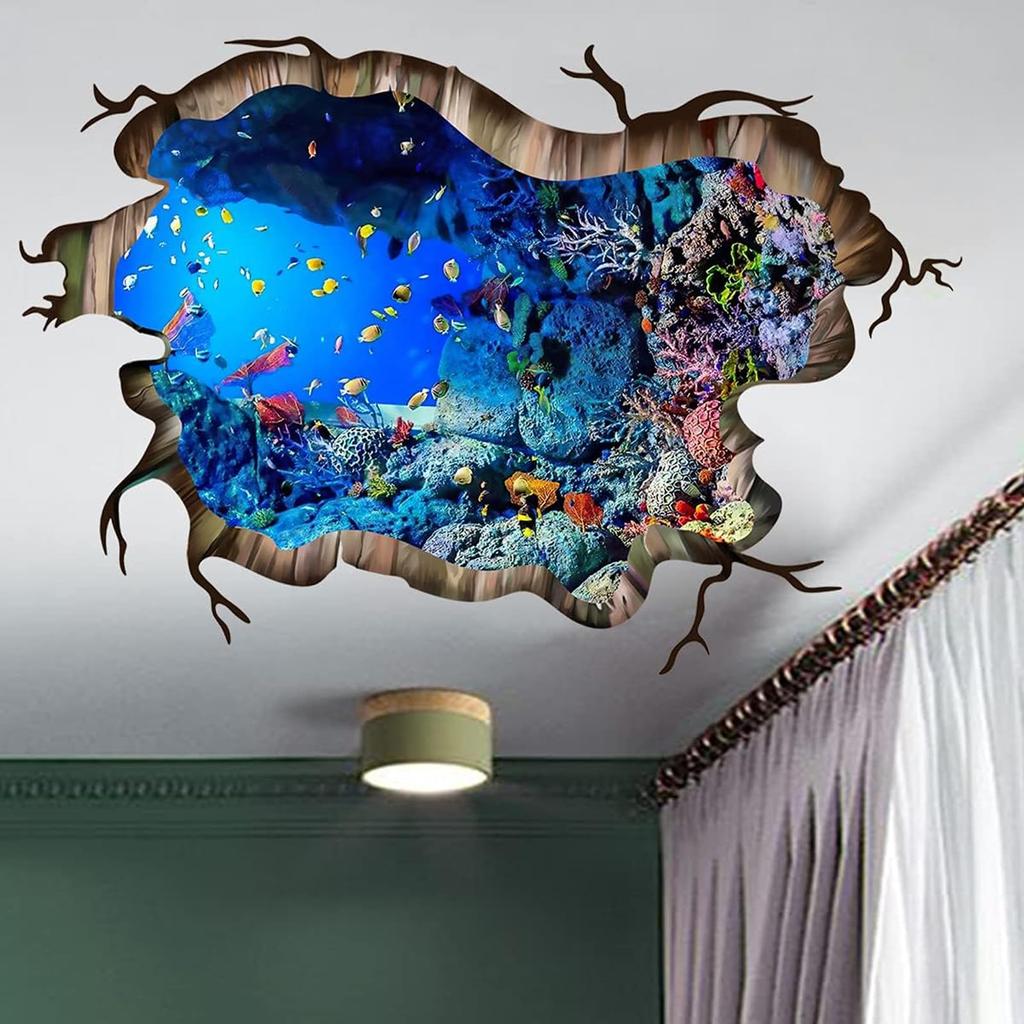 Pinenjoy 3D Wall Ocean Wallpaper Wall Cute and Stylish Wall Decor for Nordic Modern Art Poster Removable Waterproof Wall for and pieces Stickers,