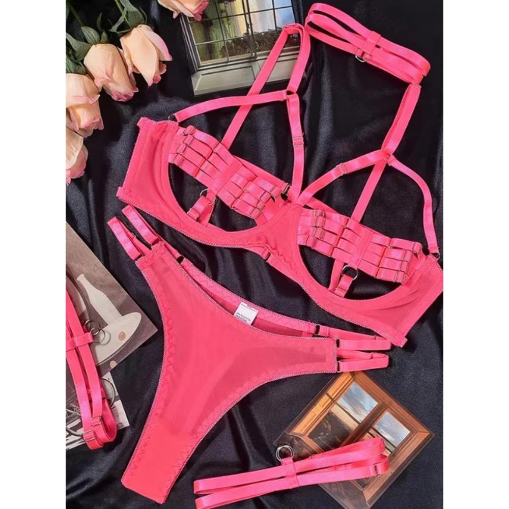 Sexy Purple Lingerie Set Hollow Out Bra Thong See Through Panties 4 Piece Erotic Underwear